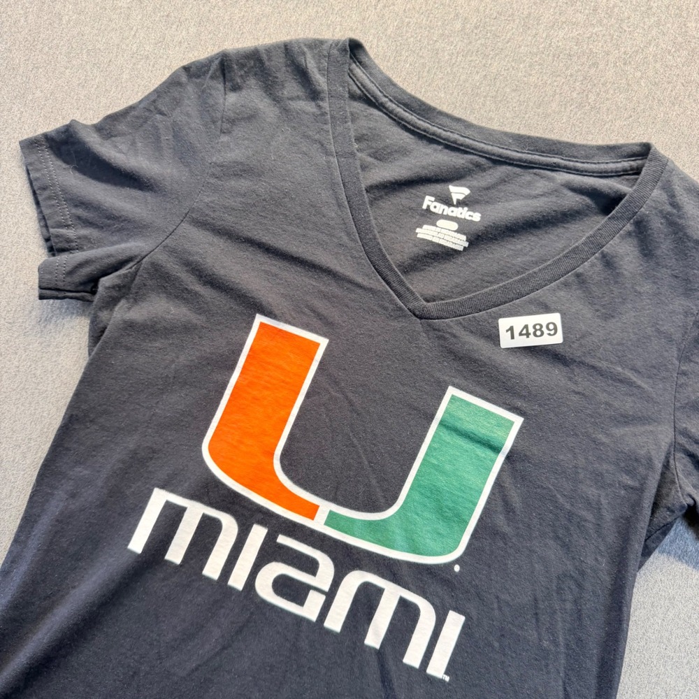 Fanatics Miami Hurricanes Womens V-Neck Graphic T-Shirt Charcoal Gray Small